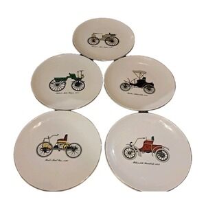 Five Harker Pottery 4 1/2 " Plates Early Automobiles with gold rim